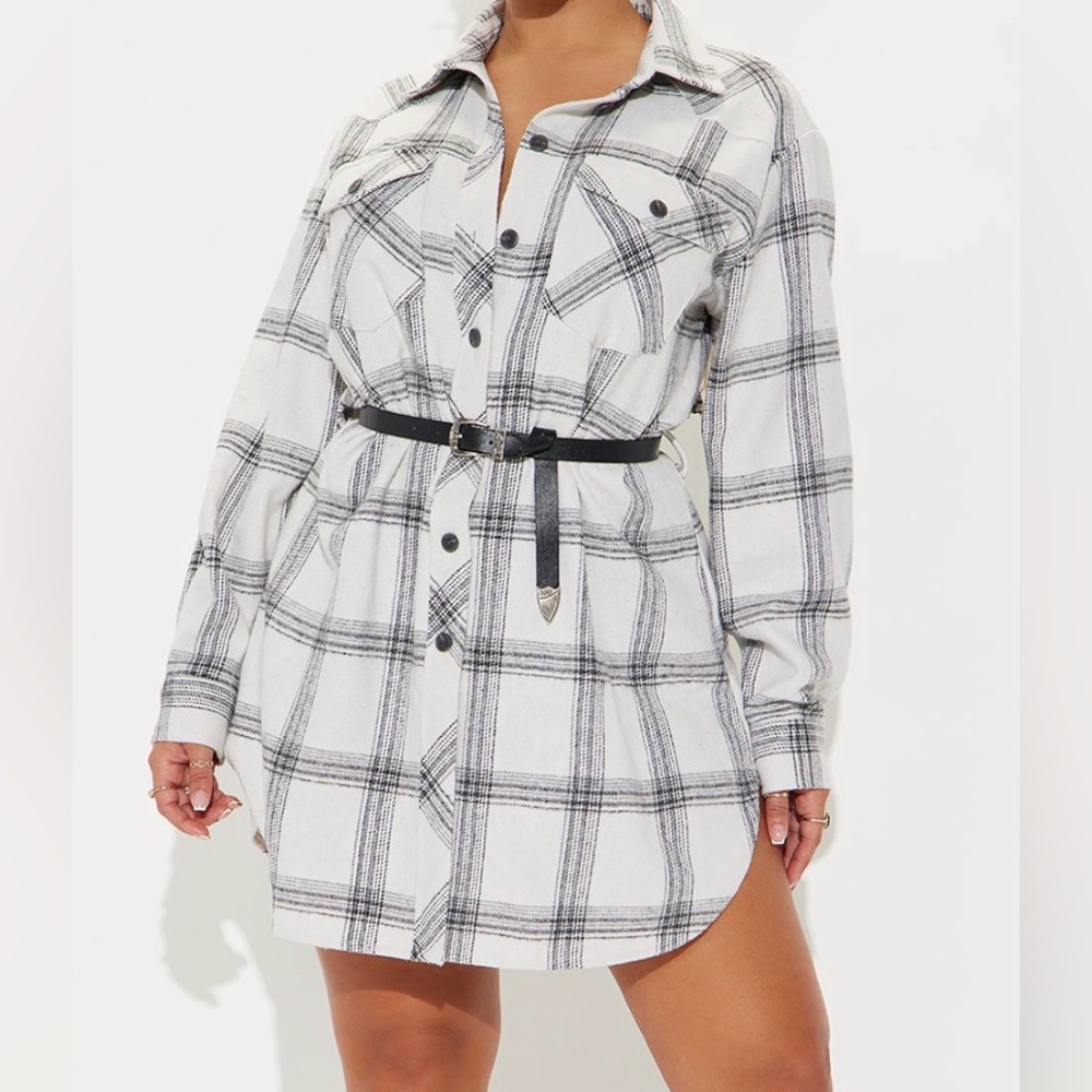 Fashion Nova Black and White Plaid Long Sleeve Dress